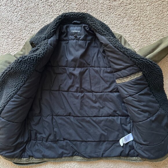 Express Jacket Womens Extra Small Full Zip Notch Green Cotton Fleece Lined - Picture 3 of 13